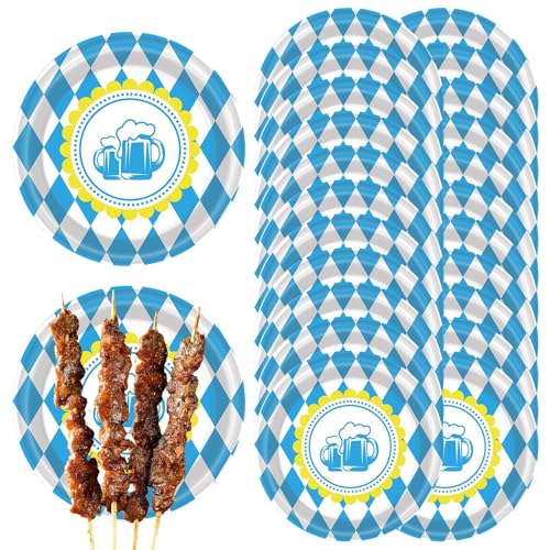 Oktoberfest-Dekorationsset, Oktoberfest-Sammelzubehör - 20-teiliges Geschirrset,Designzubehör mit blau-weißer Flagge und Karomuster für 20 Gäste von Generic