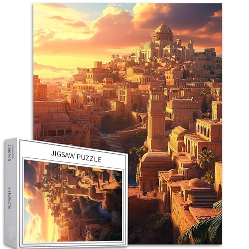 Old Babylon City 1000 Teile Puzzle für Erwachsene, Sonnenaufgangsszene, Kunst-Puzzle, bunte DIY-Puzzles für Heimdekoration, Geschenke, Familienpuzzle, perfekt für Spielabende, 50,8 x 68,9 cm von Generic