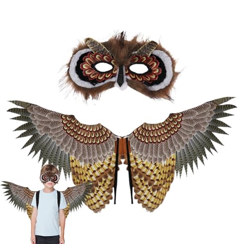 Owl Cosplay -Kostüm -Requisiten - Performance -Requisiten mit Eulenflügeln und Gesichtsabdeckung | Fantasy-Flug von Freilandflächen, Eulenkostüm mit simulierten Flügeln, Kids Bird Wing Toy Accessoires von Generic