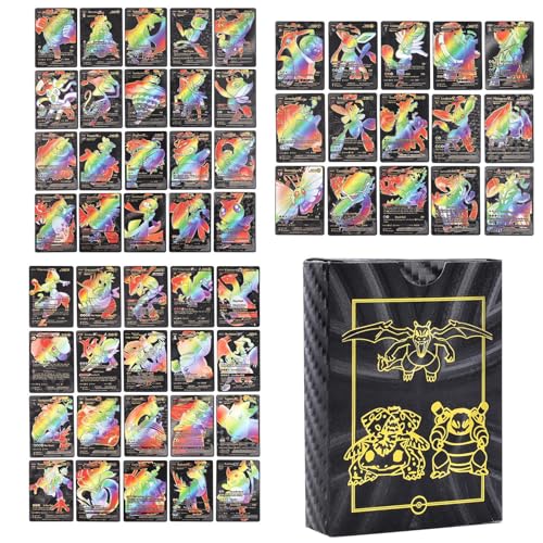 Packung mit 55 PCS Cartoon Karten Gold Schwarz Silber Seltene Karten Set, Keine Duplikate Karikaturen Comics Sammelkarten für Kindergeburtstag Party Geschenke Karten Set Glumanda (A Schwarz) von Generic