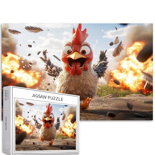 Panicked Chicken 1000-teiliges Puzzle für Erwachsene, explodierende Raketenhintergrund, Kunst-Puzzle, bunte DIY-Puzzles für Heimdekoration, Geschenke, Familienpuzzle, perfekt für Spielabende, 68 x 50 von Generic