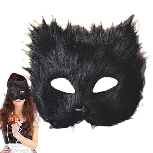 Pelzige Maske – weiches, glattes Kunstfell-Design, Halbgesichts-Maske | Pelzfuchs-Maske mit Plüschhandschuhen, eingebauter biegsamer Fuchsschwanz, künstlicher Wolf, pelziges Kostüm-Maskenset f von Generic