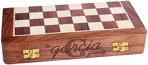 Personalisiertes graviertes faltbares magnetisches Schach-Set aus Holz mit extra Königin, 25,4 cm bis 35,6 cm Schachbrett, Damengambit, personalisiertes Geschenk (25,4 cm) von Generic