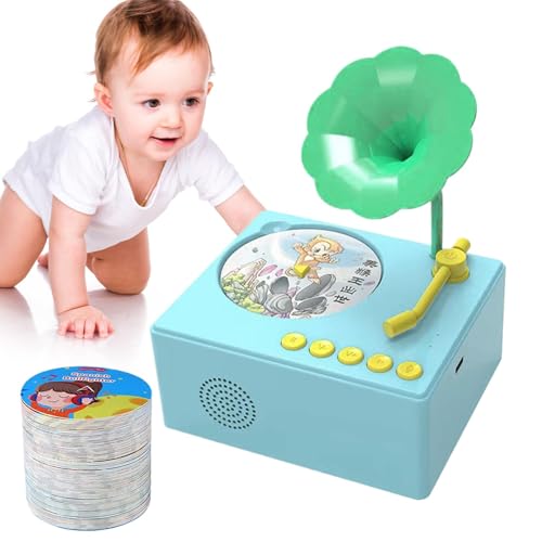 Phonographen-Spielzeug für Kinder, Musik-Plattenspieler-Spielzeug | Frühpädagogisches Phonographen-Musikspielzeug mit 96 Karten – Spieluhr-Phonograph für Kinder im Alter von 3–6 Jahren von Generic