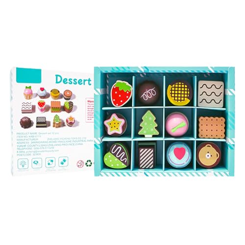 Picknick-Set aus Holz zum Rollenspiel für Kinder, interaktives Familienspielset mit Dessert-Set, Kuchen und Küchengebäck, dekorativem Lernspielzeug für fantasievolles (Light Blue, 23.3x18x5.5cm) von Generic