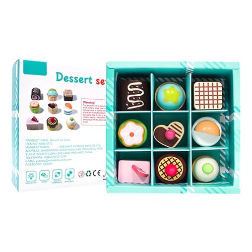 Picknick-Set aus Holz zum Rollenspiel für Kinder, interaktives Familienspielset mit Dessert-Set, Kuchen und Küchengebäck, dekorativem Lernspielzeug für fantasievolles (Light Blue, 18.2x18.5x5.5cm) von Generic