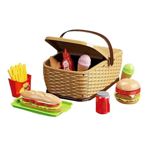 Picknickkorb-Lebensmittelspielzeugset - Spiellebensmittelset für die Kinderküche | Einkaufskorb Spielzeug Lebensmittel Fake Fast Food Spielhauszubehör, -Spielküchenzubehö Lernspielzeug für Mä von Generic