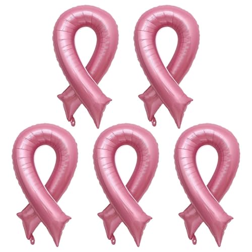 Pink Ribbon Brustkrebs-Bewusstsein – Brustkrebs-Party-Luftballons, 5 Stück Brustkrebs-Bewusstseinsband-Partygeschenk-Luftballons | Rosa Accessoires zur Aufklärung über Brustkrebs, Brustkrebs von Generic