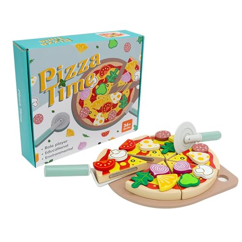 Pizza-Spielset – Spielküchenspielzeug, Interaktives Pizza-Essensset | Spiel-Pizzasets Für Kinder | Pädagogisches Holzspielzeug Für Essen, Lustiges Rollenspiel-Kochspielzeug Für Kinder, Geschenk Für Kl von Generic