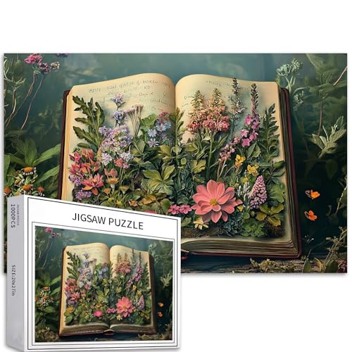 Planting Journal Book Cover 1000 Teile Puzzle für Erwachsene, Pflanzen- und Blumenszene, Kunst-Puzzle, bunt, DIY-Puzzles für Heimdekoration, Geschenke, Familienpuzzle, perfekt für Spielabende, 68 x 50 von Generic