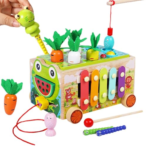 Cube Activity Center – Multifunktionaler Aktivitätsspielwürfel, Holzspielzeug | Multifunktionaler handbemalter Froschwagen mit Xylophon, Perlen, Klopfklavier, Bausteine, Spielzeug für Kinder von Generic