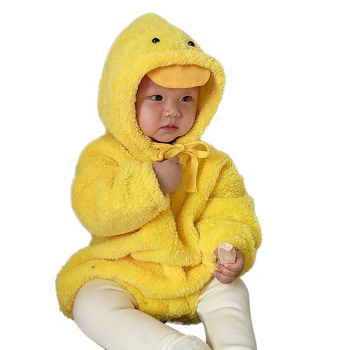 Plüsch Jumpsuit Küken Overall Baby Tier Ente Kostüm Winter Flanell Cosplay Overall Faschingskostüm Für Kinder Hoodie Strampler Flanell Bodysuit Küken Kostüme Niedlich Plüsch (Yellow, 0-3 Months) von Generic