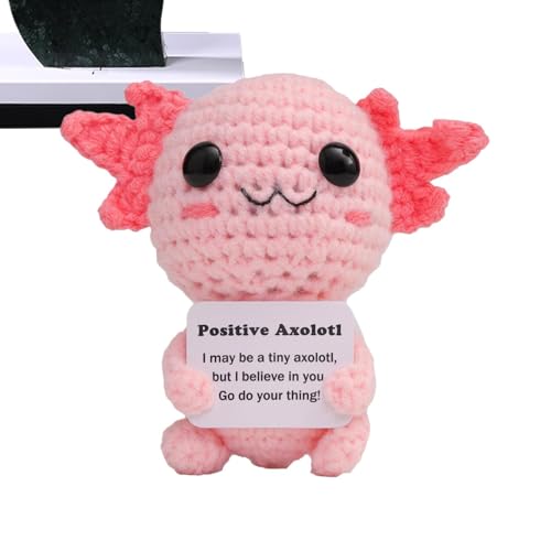 Positiver Gehäkelter Axolotl – Gestricktes Puppenspielzeug Mit Botschaften | Inspirierendes Gestricktes Axolotl-Spielzeug | Gestricktes Axolotl Spielzeug | Emotional Unterstützender Plüsch | Gestrickt von Generic