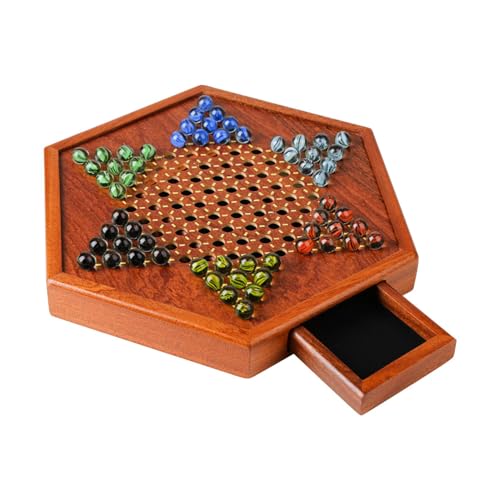 Premium Chinesisches Dame-Set – Chinesische Dame-Aufbewahrungsschublade, Traditionelles Chinesisches Dame-Set | Luxuriöses chinesisches Damespiel-Set aus Holz mit Glasmurmeln, chinesisches Damespiel-S von Generic