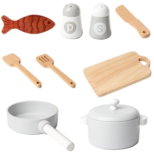 Pretend Kitchen Toys – Interaktives Kinderküchenzubehör-Set | 9-teiliges Holzspielset Kochspielzeug für Kinder Mädchen , Kinderküche Lernspielzeug von Generic