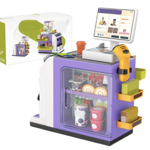 Pretend Supermarkt-Theke – Mini-Einkaufstisch für Kinder, Spielhaus-Spielzeugset | Realistisches Lebensmittelgeschäft-Spielset mit Kaffeemaschine und Verkaufstisch, lustige Kasse für Kinder von Generic