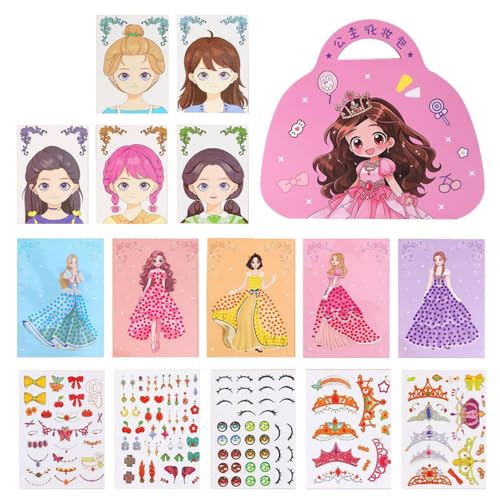 Prinzessin-Kunst-Bastelset, Prinzessin-Make-up-Aktivitätsbuch - Anzieh-Stickerbuch | Kreatives Ankleide-Stickerbuch, lehrreiches Rollenspielspielzeug für Mädchen, Spaß für Geburtstage von Mädchen und von Generic