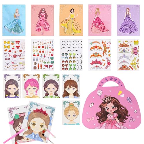 Prinzessin-Make-up-Aktivitätsbuch, Prinzessin-Malset,Papierkunst-Bastelspiel - Kreatives Ankleide-Stickerbuch, lehrreiches Rollenspielspielzeug für Mädchen, Spaß für Geburtstage von Mädchen und von Generic