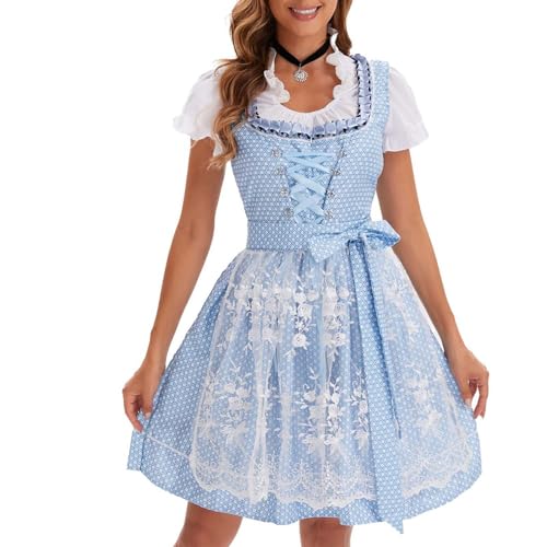 Pulver Cosplay Arkanes Kostüm Oktoberfest Kellnerin Partykleid Bier Karneval Halloween Kostüm Outfit Mittelalterliche Filme (Blue, S) von Generic