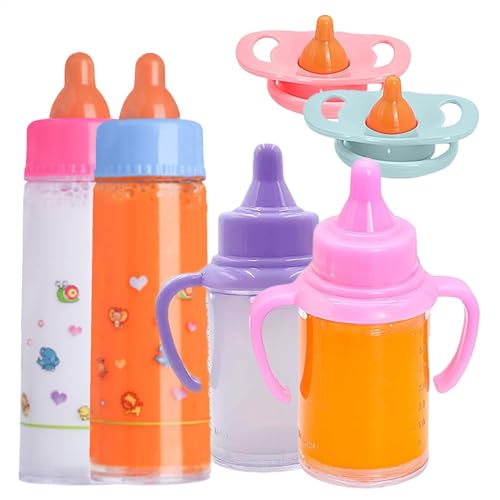 Puppenfütterungsset – -Puppenfütterungszubehör mit Milch- und Saftflaschen | Verschwindende Puppenflasche mit Schnuller, Essensspielset von Generic