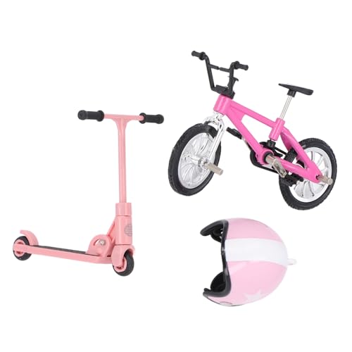 Generic Puppenhaus-Fahrradhelm-Set, Realistisches Miniatur-Fahrrad-Roller-Set für Heimdekoration (PINK) von Generic