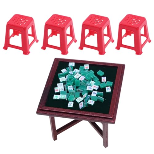 Puppenhaus-Mahjong-Set – kleines Puppenhaus-Mahjong-Dekorationszubehör – Cartoon-Puppenhaus, chinesisches Mahjong-Set für Mädchen, Kinder, Kleinkinder von Generic