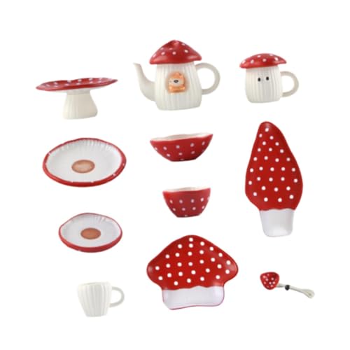 Puppenhaus Pilz Geschirr Miniatur Küche Set 1/6 Kochen Spielen Spielzeug für Jungen, Rot von Generic