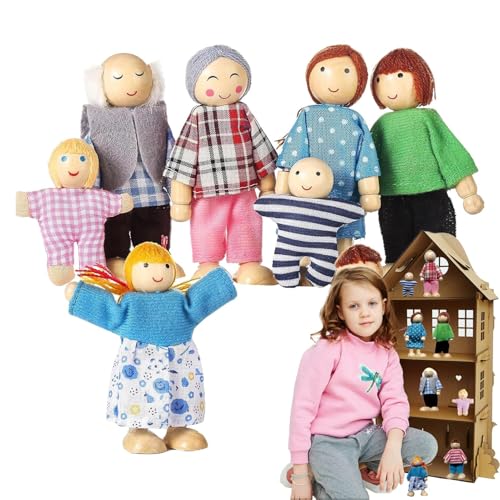 Puppenhauspersonen, Puppenhaus-Puppen, bewegliche Gelenke aus Holz, Puppenhaus-Puppen-Familien-Set, Tischdekoration, Figuren für und von Generic