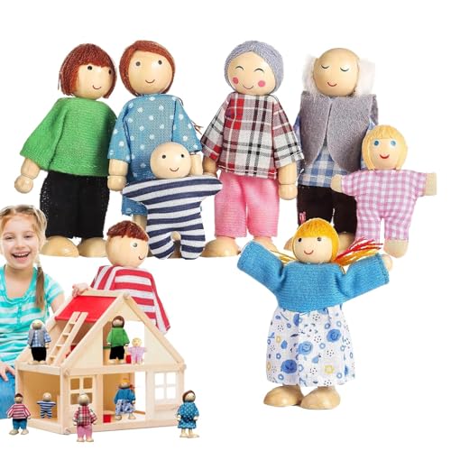 Puppenhauspuppen – Bewegliche Familienpuppen, Puppenhausfigurenset | Puppenhausfiguren Aus Holz Mit 8 Figuren, Puppenzubehör Für Rollenspiele, Puppenhausspielzeug Für Kleinkinder, Kinder, Mädchen Und von Generic