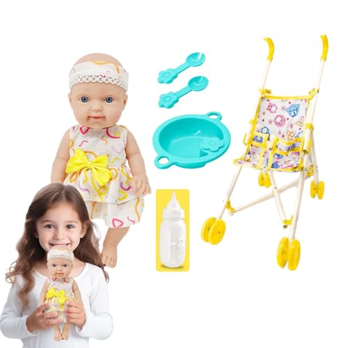 Puppenwagen Set für Kinder, kleine Puppe mit Kinderwagen, Spielwagen für Puppen mit Fütterungszubehör, 10 Zoll Puppen-Set mit Kinderwagen, Zubehör für Puppen von Generic