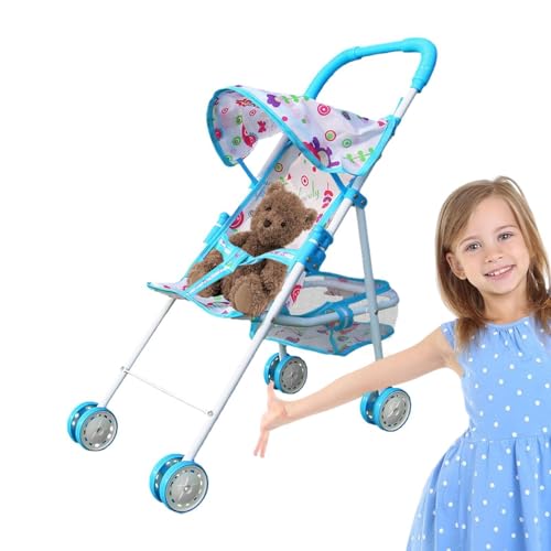 Puppenwagen – umwandelbarer Baby-Puppenwagen, Kinderwagen mit Griff | Imagination Booster faltbarer Puppenwagen, einfach zu bedienender Spielzeug-Kinderwagen für Kinder, Rollenspiel-Zubehör, Kinderwag von Generic