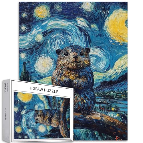 Puzzle, 1000 Teile, niedliche Tiere, für Erwachsene, Sternennacht-Stil, herausforderndes Kunstpuzzle für Familienaktivitäten, buntes Bastelpuzzle von Generic