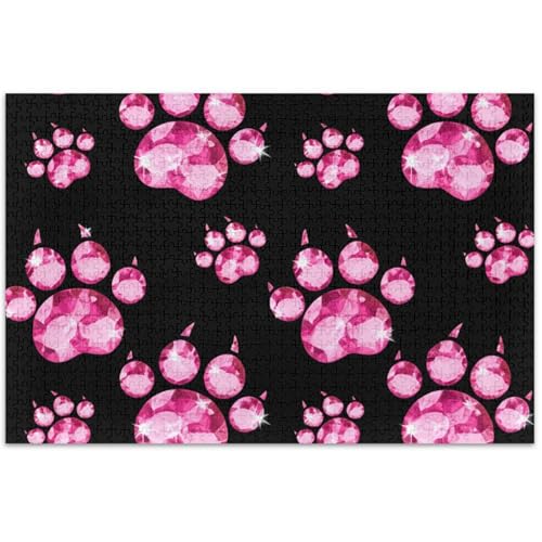 Puzzle, 500 Teile, Erwachsene, Geschenke für Puzzle-Liebhaber, rosa Kristall, Edelstein, Pfotenabdrücke, schwarz, einzigartiges Puzzle für Erwachsene, Blumen-Tiermalerei, 50,5 x 37,9 cm Puzzle, 500 Teile, Erwachsene, Geschenke für Puzzle-Liebhaber, rosa Kristall, Edelstein, Pfotenabdrücke, schwarz, einzigartiges Puzzle für Erwachsene, Blumen-Tiermalerei, 50,5 x 37,9 cm von Generic