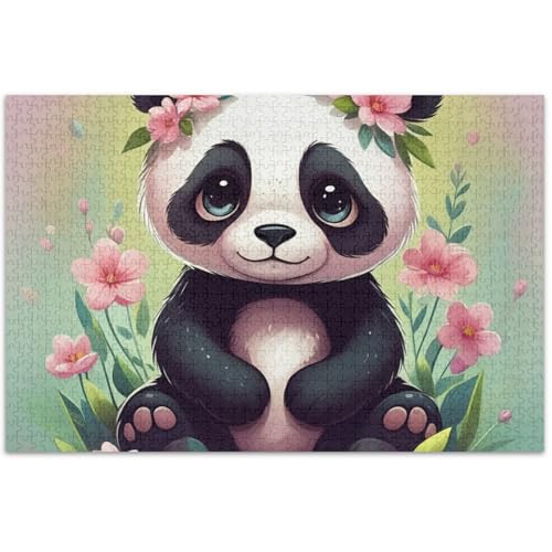 Puzzle, 500 Teile, Erwachsenen-Spiel, Puzzle, Geschenke, schwieriges Puzzle, Tierkunstmalerei, niedlicher Panda, rosa Blumen, Grün, 50 x 37 cm Puzzle, 500 Teile, Erwachsenen-Spiel, Puzzle, Geschenke, schwieriges Puzzle, Tierkunstmalerei, niedlicher Panda, rosa Blumen, Grün, 50 x 37 cm von Generic