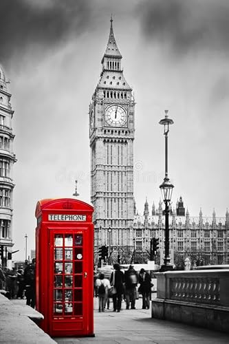 Puzzle 1000 Teile Rote Telefonzelle Und Big Ben In London Schwarz-Weiß-Bild 75 * 50Cm von Generic