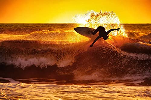 Puzzle 1000 Teile Surfer Im Gischt Der Wellen, Goldener Sonnenuntergang 75 * 50Cm von Generic