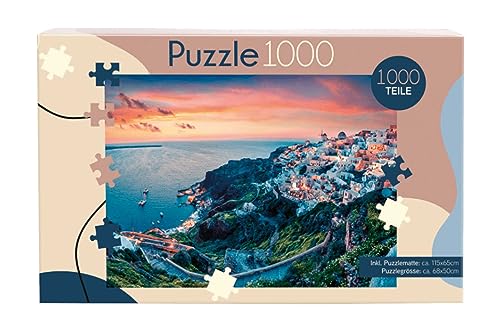 Puzzle 1000 Teile mit Puzzlematte 50 x 68 cm Natur Stadt Land (Standart, Santorini) von Generic