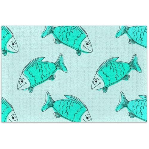 Puzzle 500 Teile für Erwachsene, Freunde, Familienspiel, Geschenke, niedlicher Cartoon-Fisch, Türkis, lustig, Natur-Puzzle, Tier-Kunstdruck, 50,5 x 37,8 cm Puzzle 500 Teile für Erwachsene, Freunde, Familienspiel, Geschenke, niedlicher Cartoon-Fisch, Türkis, lustig, Natur-Puzzle, Tier-Kunstdruck, 50,5 x 37,8 cm von Generic