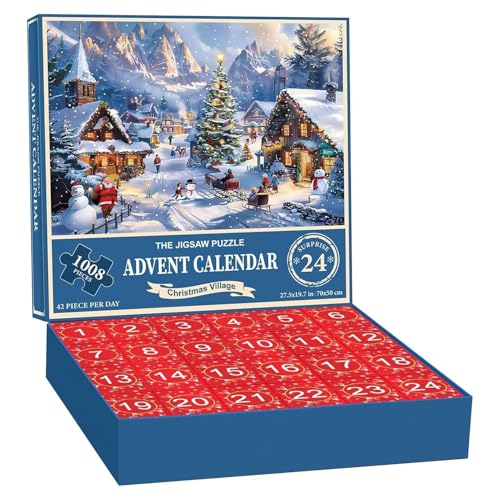 Puzzle -Adventskalender 2024, Adventskalender Puzzle 2024 Weihnachten 1008 Stück Jigsaw Rätsel 24 Tage Weihnachten Countdown -Kalender Weihnachtspuzzles, von Generic