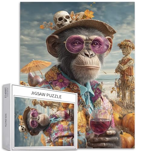 Puzzle Affe im Kürbis-Shirt, 1000 Teile, für Erwachsene, Vogelscheuche, Strandszene, Kunst-Puzzle, buntes DIY-Puzzle, Heimdekoration, Geschenke, Familienpuzzle, perfekt für Spieleabende, 50 x 70 cm Puzzle Affe im Kürbis-Shirt, 1000 Teile, für Erwachsene, Vogelscheuche, Strandszene, Kunst-Puzzle, buntes DIY-Puzzle, Heimdekoration, Geschenke, Familienpuzzle, perfekt für Spieleabende, 50 x 70 cm von Generic