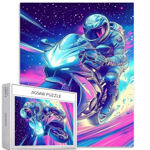 Puzzle Astronaut fährt Motorrad 1000 Teile Puzzle für Erwachsene Sternenhimmel Puzzles herausfordernde Familienaktivitätsspiele buntes DIY Handwerk Puzzle für Heimdekoration Geschenke 68,6 x 50,8 cm von Generic