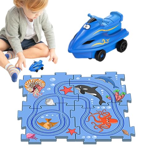 Puzzle-Autobahn,Puzzle-Autobahn-Set,Lernspiele Puzzle Triebwagen - Auto-Spielset, Puzzle-Strecke, Puzzle-Racer-Bauspielzeug, Marine-Puzzle-Brettspielset für Kinder ab 3 Jahren von Generic