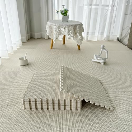 Puzzle-Bodenmatten Aus Schaumstoff Mit 10 Fliesen, Atmungsaktive Ineinandergreifende Teppichfliesen Zum Spielen Und Trainieren, Matte Für Zuhause, Schlafzimmer(Size:30x30x1cm,Color:Beige) von Generic