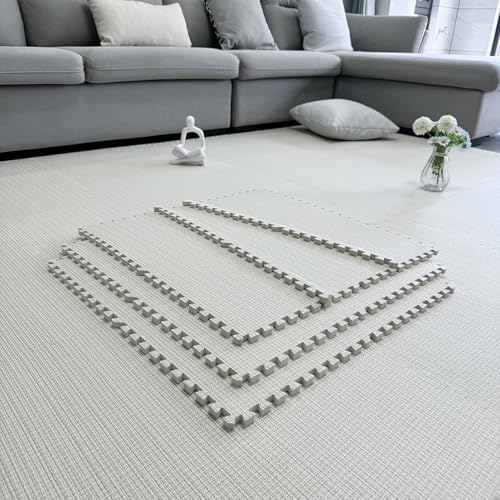 Puzzle-Bodenmatten Aus Schaumstoff Mit 10 Fliesen, Atmungsaktive Ineinandergreifende Teppichfliesen Zum Spielen Und Trainieren, Matte Für Zuhause, Schlafzimmer(Size:60x60x1cm,Color:Beige) von Generic