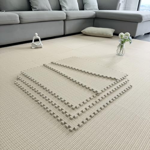 Puzzle-Bodenmatten Aus Schaumstoff Mit 10 Fliesen, Atmungsaktive Ineinandergreifende Teppichfliesen Zum Spielen Und Trainieren, Matte Für Zuhause, Schlafzimmer(Size:60x60x1cm,Color:Khaki) von Generic