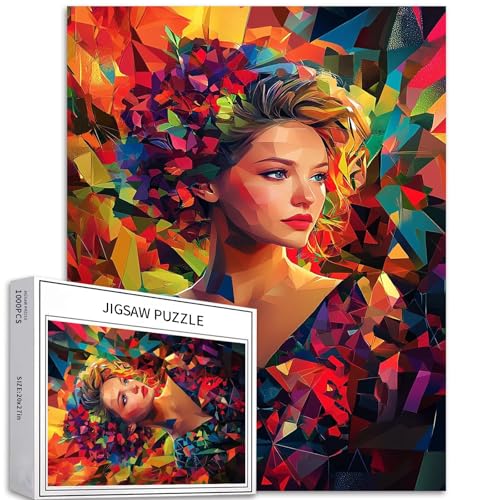Puzzle Frau im Kleid, 1000 Teile, für Erwachsene, abstrakter geometrischer Hintergrund, Kunst-Puzzle, bunt, DIY-Puzzles für Heimdekoration, Geschenke, Familienpuzzle, perfekt für Spieleabende, 50 x 70 Puzzle Frau im Kleid, 1000 Teile, für Erwachsene, abstrakter geometrischer Hintergrund, Kunst-Puzzle, bunt, DIY-Puzzles für Heimdekoration, Geschenke, Familienpuzzle, perfekt für Spieleabende, 50 x 70 von Generic