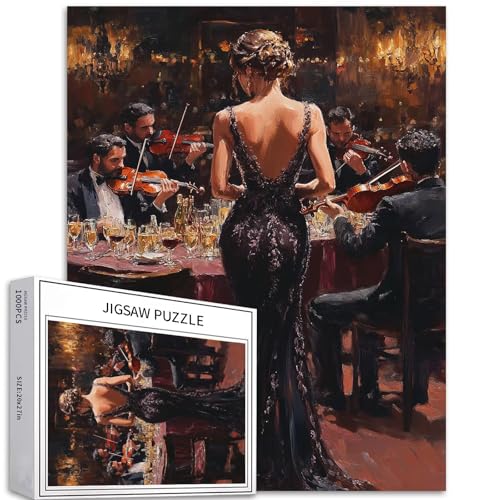 Puzzle Frau im schwarzen Kleid, 1000 Teile für Erwachsene, Jazz-Bar-Szene, Kunst-Puzzle, buntes DIY-Puzzle, für Heimdekoration, Geschenke, Familienpuzzle, perfekt für Spieleabende, 50 x 70 cm Puzzle Frau im schwarzen Kleid, 1000 Teile für Erwachsene, Jazz-Bar-Szene, Kunst-Puzzle, buntes DIY-Puzzle, für Heimdekoration, Geschenke, Familienpuzzle, perfekt für Spieleabende, 50 x 70 cm von Generic