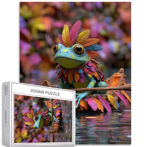 Puzzle Frosch im Federumhang, 1000 Teile für Erwachsene, Tribal-Festival, Kunst-Puzzle, buntes DIY-Puzzle, für Heimdekoration, Geschenke, Familienpuzzle, perfekt für Spieleabende, 50 x 70 cm Puzzle Frosch im Federumhang, 1000 Teile für Erwachsene, Tribal-Festival, Kunst-Puzzle, buntes DIY-Puzzle, für Heimdekoration, Geschenke, Familienpuzzle, perfekt für Spieleabende, 50 x 70 cm von Generic