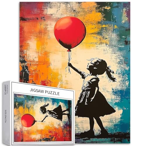 Puzzle Mädchen mit Ballon, 1000 Teile für Erwachsene, Graffiti-Kunst, Banksy-Stil, bunte DIY-Puzzles für Heimdekoration, Geschenke, Familienpuzzle, perfekt für Spieleabende, 50,8 x 68,9 cm von Generic