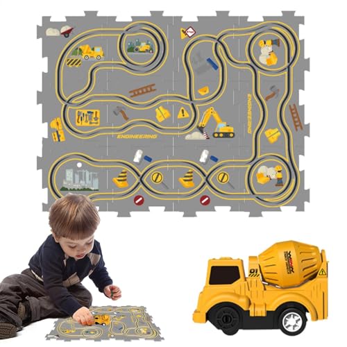 Puzzle Racer Kids Car Track Set, Puzzle Track Car Set - Auto-Spielzeug Rennstrecke Puzzle Rail Car,Cartoon Puzzle Racer, Puzzle Racer FeinmotDinge, Kleinkind Spielzeug Autobahn für Kinder ab 3 Jahren von Generic